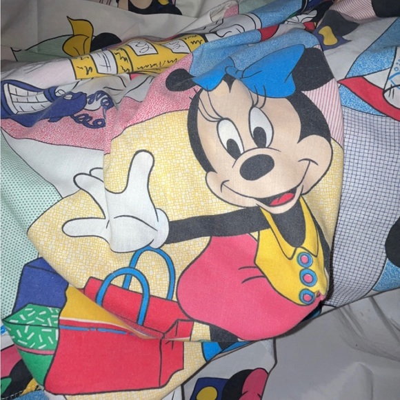 Vintage 1980s Minnie Mouse Twin Bed Sheets Set Double Sided Pillow Case USA Made - Picture 5 of 7